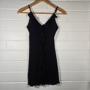 Vtg Sahara Ruffle Mini Dress Medium Strap Little Black Dress LBD 90s Club Goth